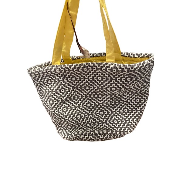 NWT Canasta Handmade Bag 100% Algodon gray, white and yellow. - Picture 3 of 6
